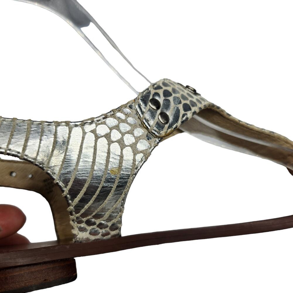 Michael Kors Shoes Womens 6 Silver Metallic Shiny Sandals Thong Ankle Strap - Picture 7 of 12